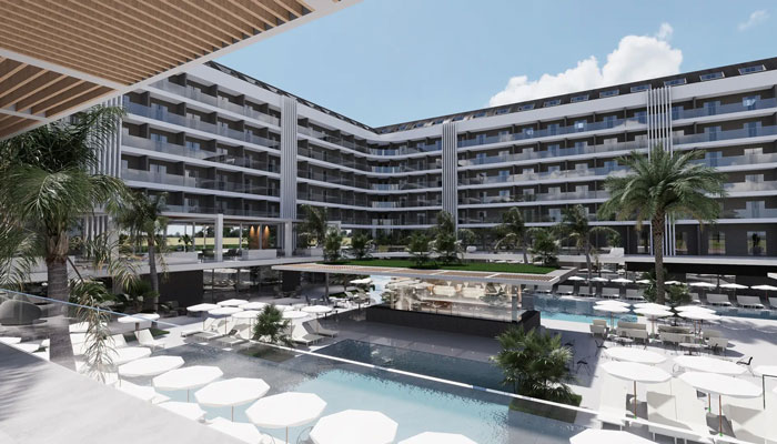 Luftaufnahme des Dream Qum Familienresort am Strand